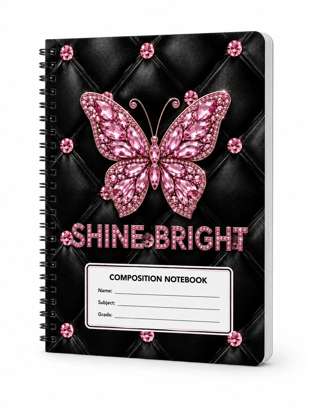Shine Bright Pink Butterfly Composition Notebook - Black Cover